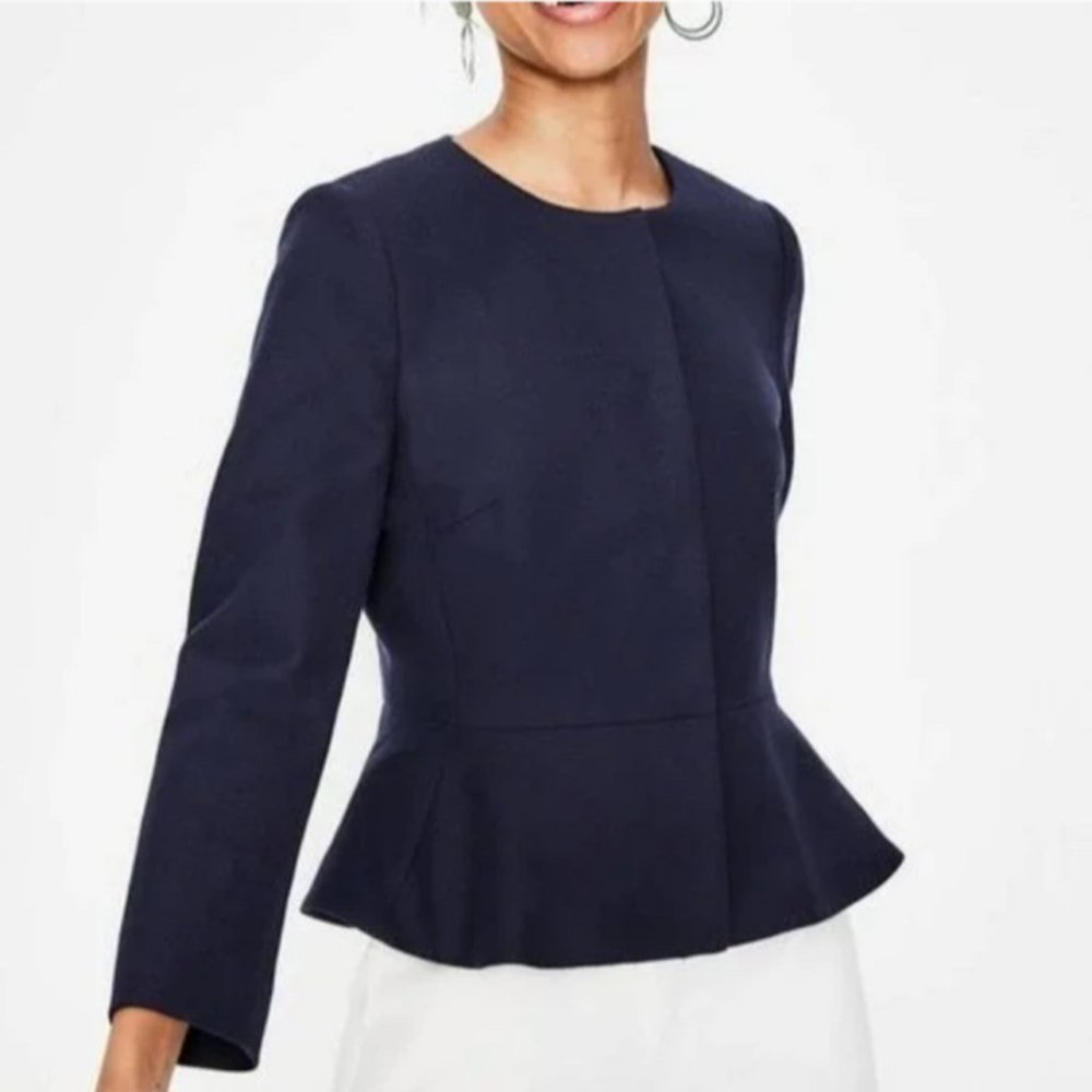Boden Polperro Navy Peplum Blazer - Size 8